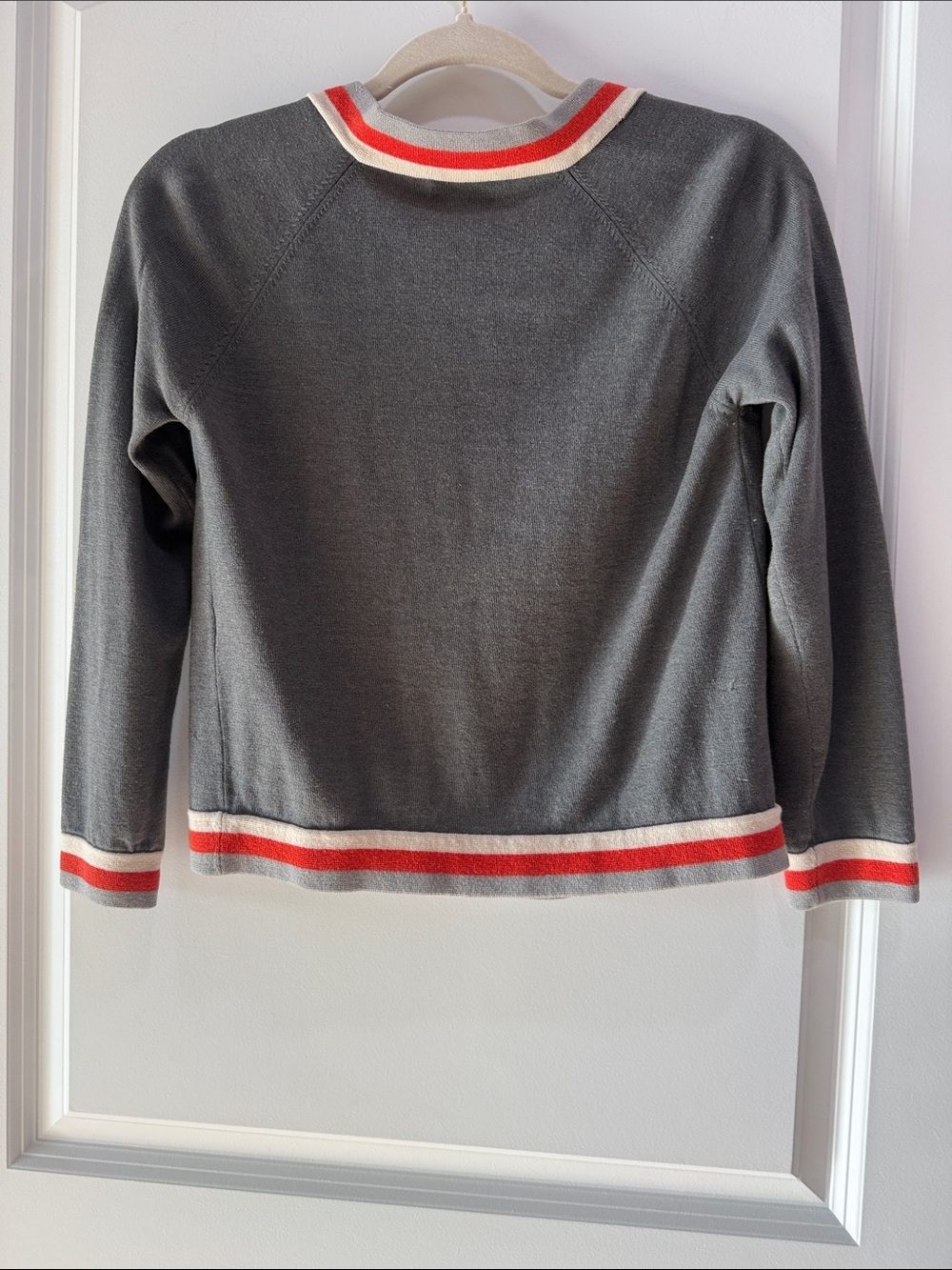kate spade Charcoal Gray Open Front Cardigan with Red and Cream Trim - Picture 4 of 4